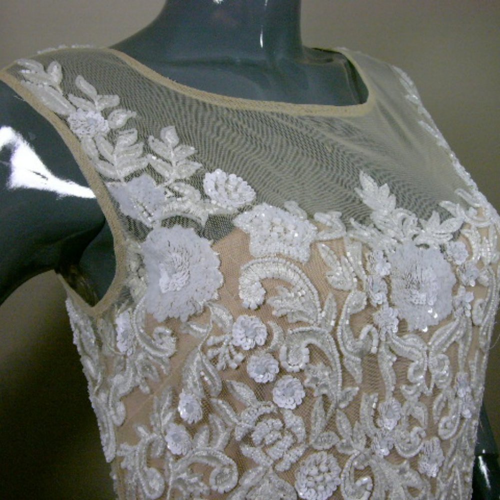 NWT Badgley Mischka Champagne Gown $990 Original Retail - Sequins Beads Size 10